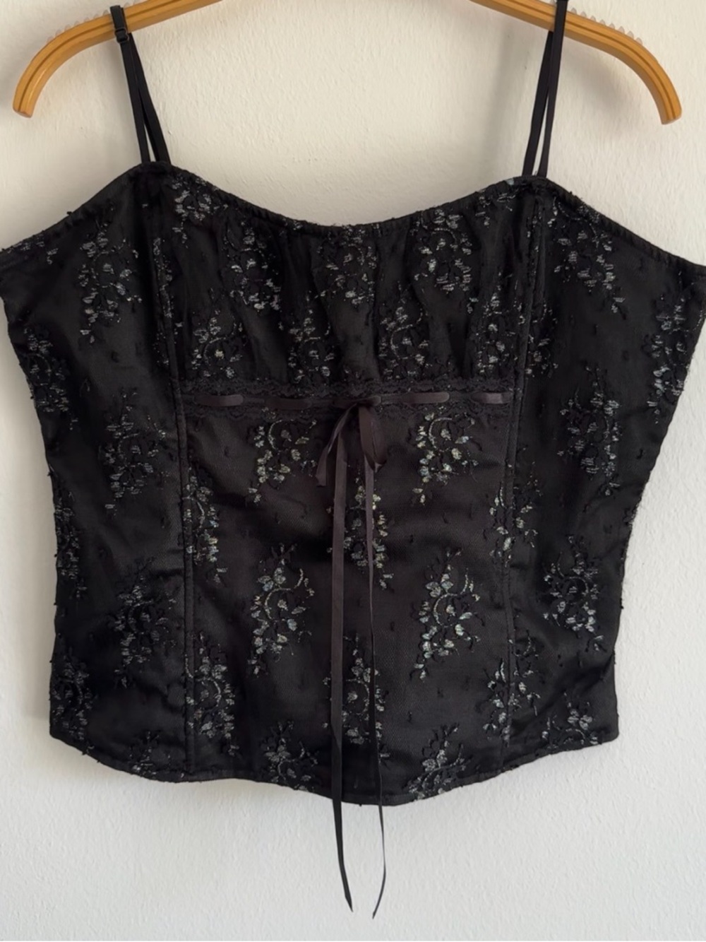 Vintage Y2K Pimkie Corset Tank Top Mesh Bustier Black Goth Whimsigoth Floral